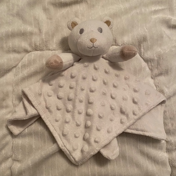 White Teddy Bear Raised Textured Dots Circles Plush Baby Security Blanket Lovey - Picture 1 of 3